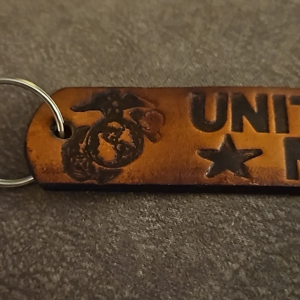 3/$30 US Marine Corp Leather Keychain Ring Holder Bag Tag